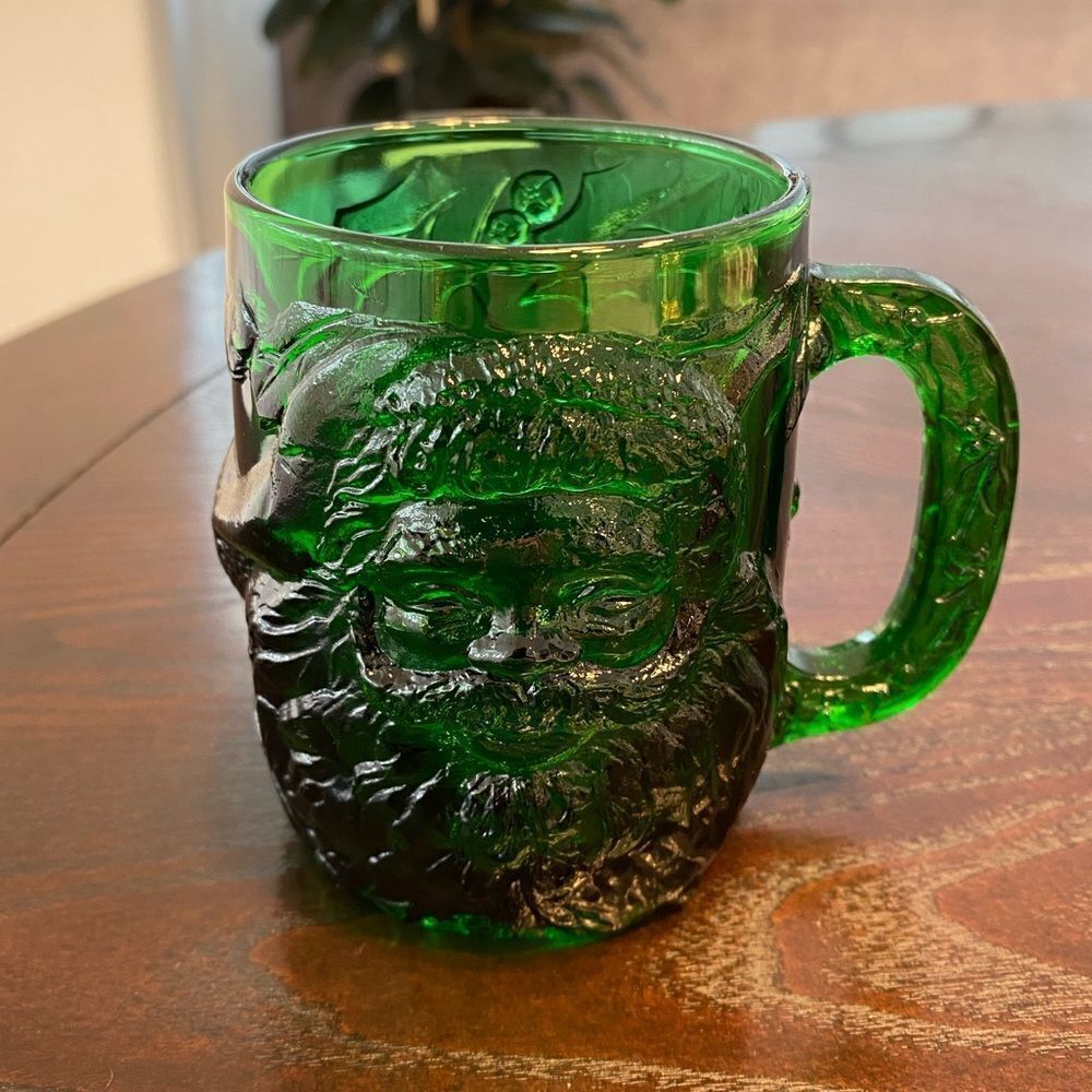 Vintage Emerald Green Glass Santa Mug Arcoroc France